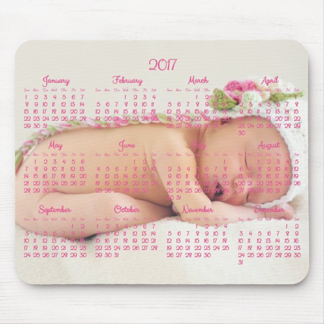 Mousepad Calendário Rosa Pad do Mouse Personalizado 2017 Fo (Frente)