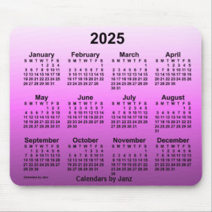 Mousepad Calendário rosa quente 2025 desbotado por Janz