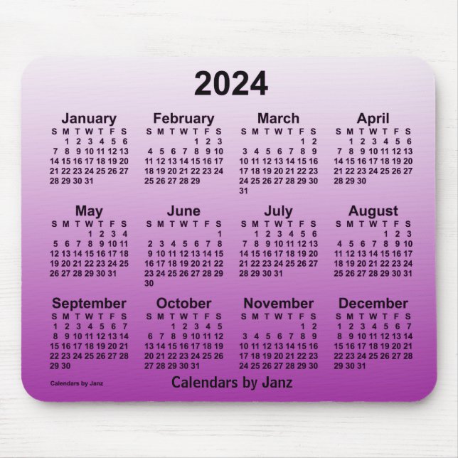 Mousepad Calendário roxo desbotado de 2024 pelo Painel do M (Frente)