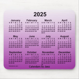 Mousepad Calendário roxo desbotado de 2025 pelo Painel do