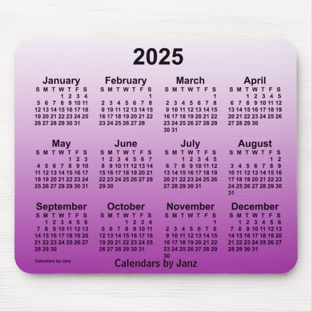 Mousepad Calendário roxo desbotado de 2025 pelo Painel do M (Frente)