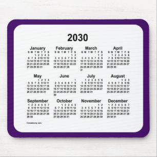 Mousepad Calendário roxo e branco 2030 por Janz Dois Tom