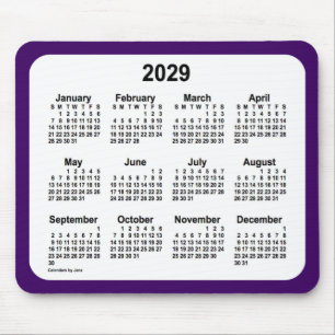 Mousepad Calendário roxo e branco de 2029 por Janz Dois To
