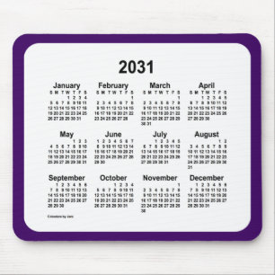 Mousepad Calendário roxo e branco de 2031 por Janz Dois Tom