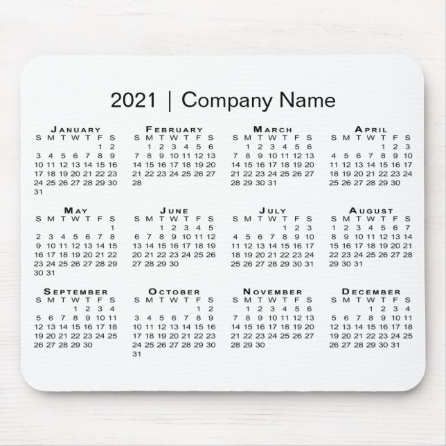 Mousepad Calendário Simples 2021 com Nome da Empresa em Bra (Frente)