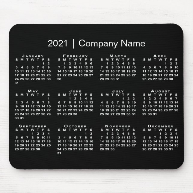 Mousepad Calendário simples 2021 com nome da empresa em pre (Frente)