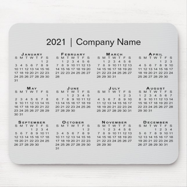 Mousepad Calendário Simples 2021 com Nome da Empresa na Cin (Frente)
