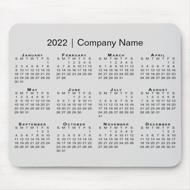 Mousepad Calendário Simples 2022 com Nome da Empresa na Cin (Frente)
