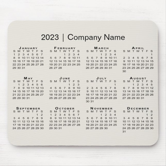 Mousepad Calendário Simples 2023 com Nome da Empresa em beg (Frente)