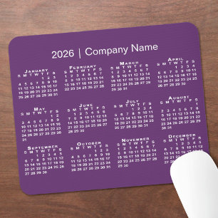 Mousepad Calendário Simples 2026 Nome da Empresa em Roxo