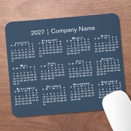Mousepad Calendário Simples 2027 Nome da Empresa Azul Marin