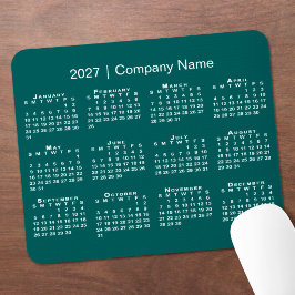 Mousepad Calendário Simples 2027 Nome da Empresa Azul-Verde