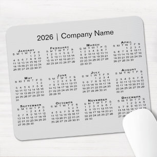 Mousepad Calendário Simples de 2026 com Nome da Empresa em 