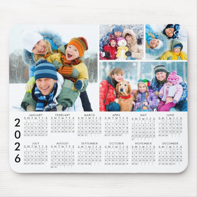 Mousepad Calendário Simples de 2026 para Colagem de 4 Fotos (Frente)
