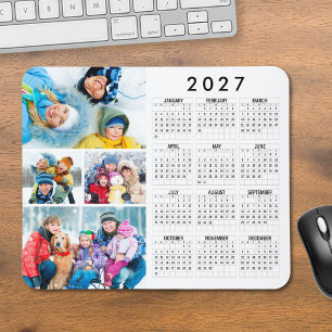 Mousepad Calendário Simples de 2027 com 4 Fotos em Colagem