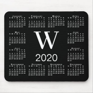 Mousepad Calendário Simples do Monograma Branco e Preto 20