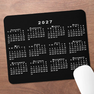 Mousepad Calendário Simples Preto e Branco 2027