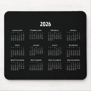 Mousepad Calendário Simples Preto Moderno Simples
