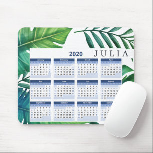 Mousepad Calendário tropical personalizado das folhas 2020