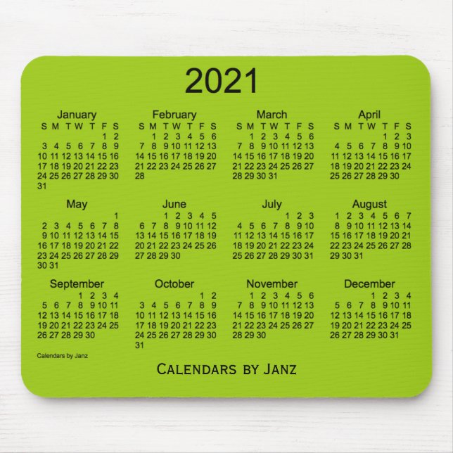 Mousepad Calendário Verde Amarelo de 2021 por Janz Mouse Pa (Frente)