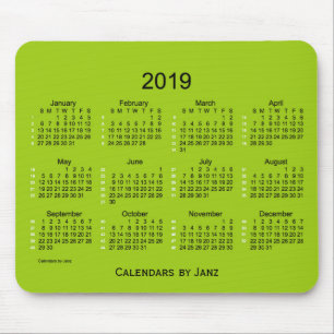 Mousepad Calendário verde-amarelo de 52 semanas 2019 por