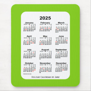Mousepad Calendário Verde Amarelo Feriado de 2025 por Janz