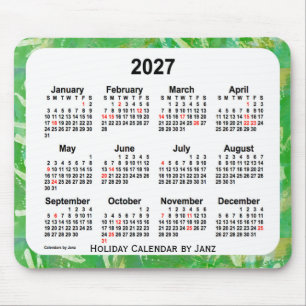 Mousepad Calendário verde da arte do feriado 2027 pelo