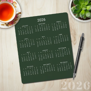 Mousepad Calendário Verde da Floresta Minimalista Moderna d