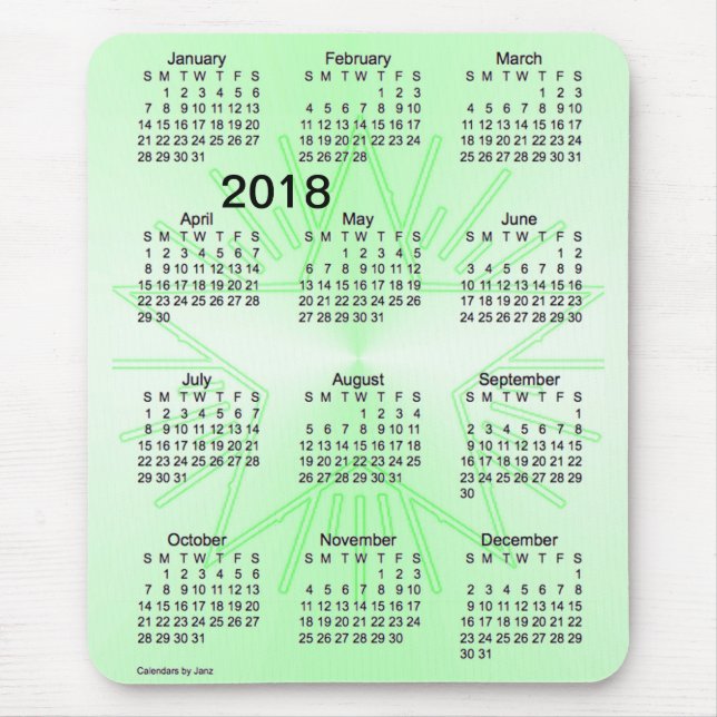 Mousepad Calendário verde das letras grandes da estrela (Frente)