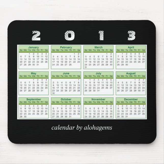 Mousepad Calendário Verde Floresta Tropical 2013 (Frente)