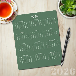 Mousepad Calendário Verde Mínimo Moderno de 2026
