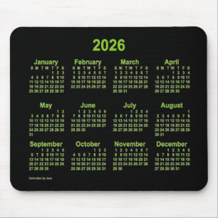 Mousepad Calendário Verde Neon Yellow 2026 por Janz