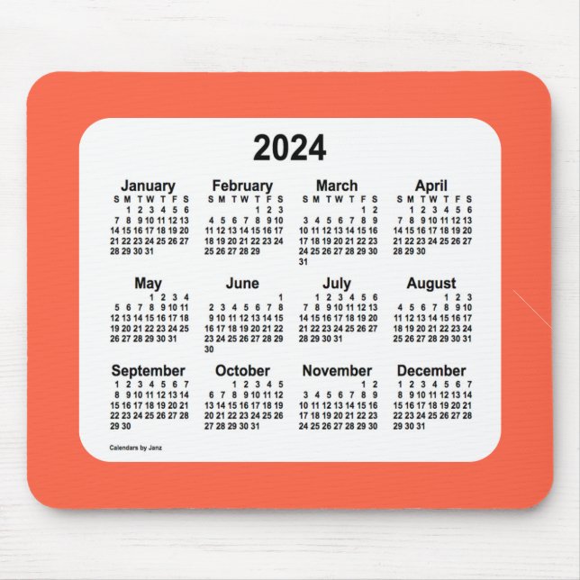 Mousepad Calendário Vermelho do Tomate 2024 por Janz Mouse  (Frente)