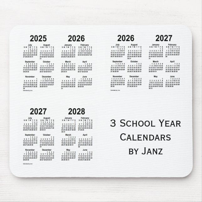 Mousepad Calendários 2025-2028 White 3 School Year de Janz (Frente)
