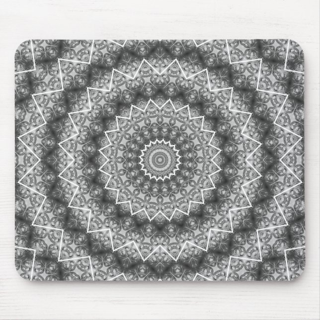 Mousepad Calidoscópio / Mandala Cinza Claro (Frente)