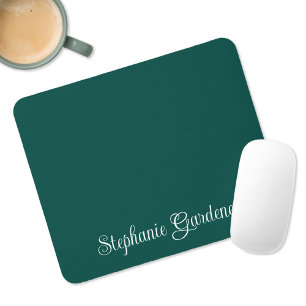 Mousepad Caligrafia Curly Verde Teal Escuro e Branco