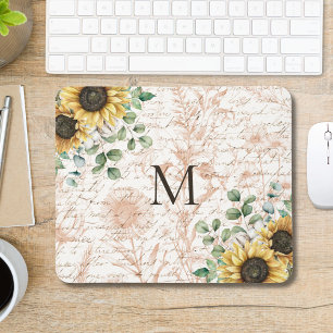 Mousepad Caligrafia de Girassol Rústico Monogramado Vintage