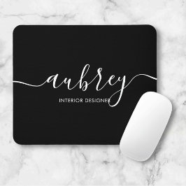 Mousepad Caligrafia de Script Minimalista Preto para Mouse