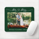 Mousepad Calliografia Heart Sr.ª Wedding Green<br><div class="desc">Manuscrito Simples e Moderno de Caligrafia,  Sr. e Sra. Coração,  Noiva de Casamento e Foto do Mouse - Verde</div>