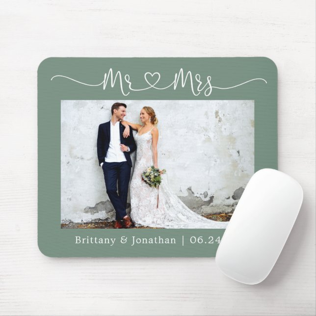 Mousepad Calliografia Heart Sr. Wedding Sage Green (Com mouse)
