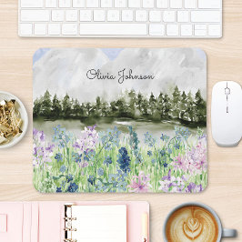 Mousepad Camada de Flor Púrpura Azul-Cor-de-Água na Montanh