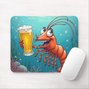 Mousepad Camarão com um copo de cerveja submarina