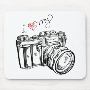 Mousepad Câmera do vintage, ilustração tirada mão, foto