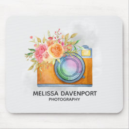 Mousepad Câmera Laranja Boho e Buquê Floral Aquarela