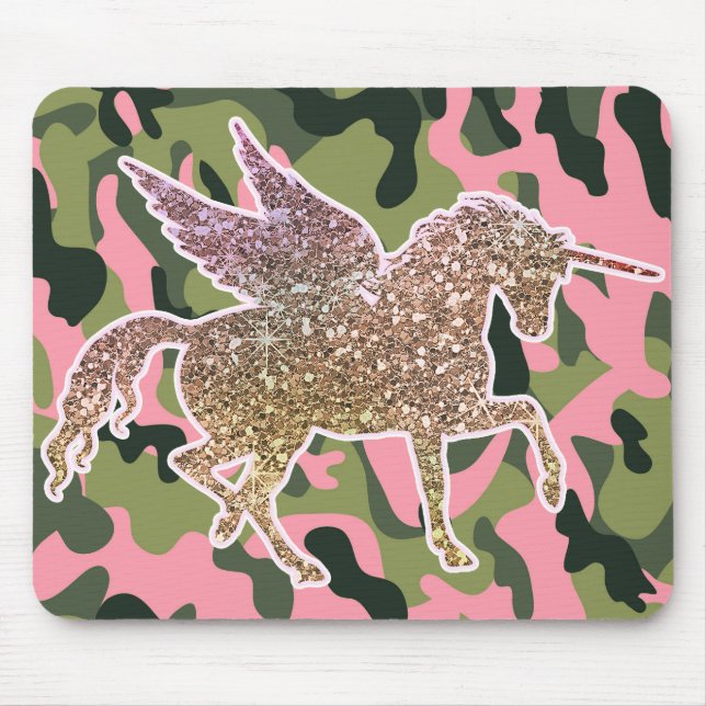 Mousepad Câmera Rosa Verde Camuflagem & Unicórnio Glitter D (Frente)