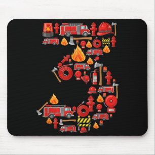 Mousepad Caminhão de Bombeiros 3º Aniversário Menino Bombei
