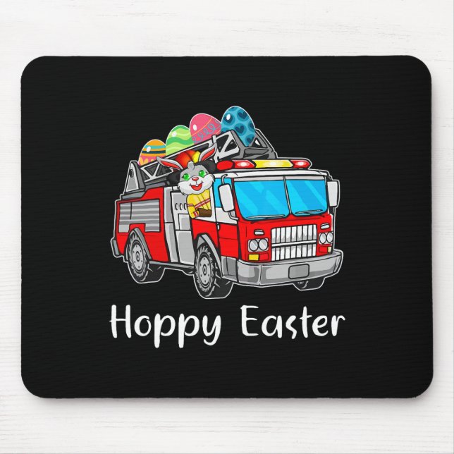 Mousepad Caminhão de Bombeiros Dia da Páscoa Coelhinhos Ovo (Frente)