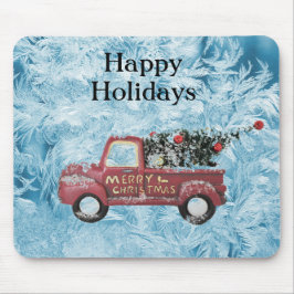 Mousepad caminhão de colheita vermelho sobre fundo azul com