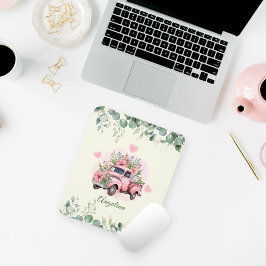 Mousepad Caminhão de Folhagem Verde Floral Cor-de-Rosa-Cor-