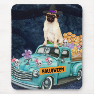 Mousepad Caminhão de Halloween de cachorro Pug Noite Assust